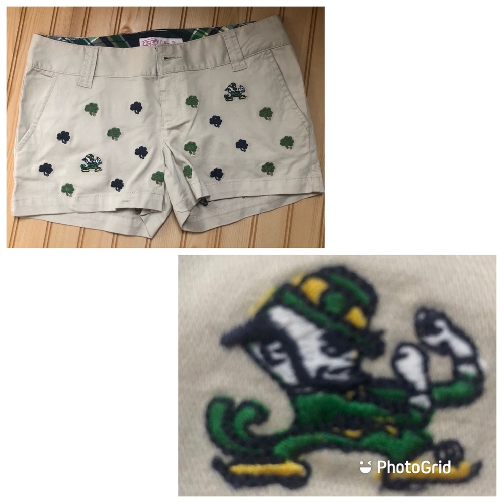 College Classics Khaki Notre Dame Embroidered Fighting Irish Shamrock Shorts